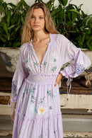 The Smocked Ruffle V-Neck Long Sleeve Tiered A-Line Dress