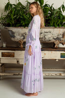 The Smocked Ruffle V-Neck Long Sleeve Tiered A-Line Dress