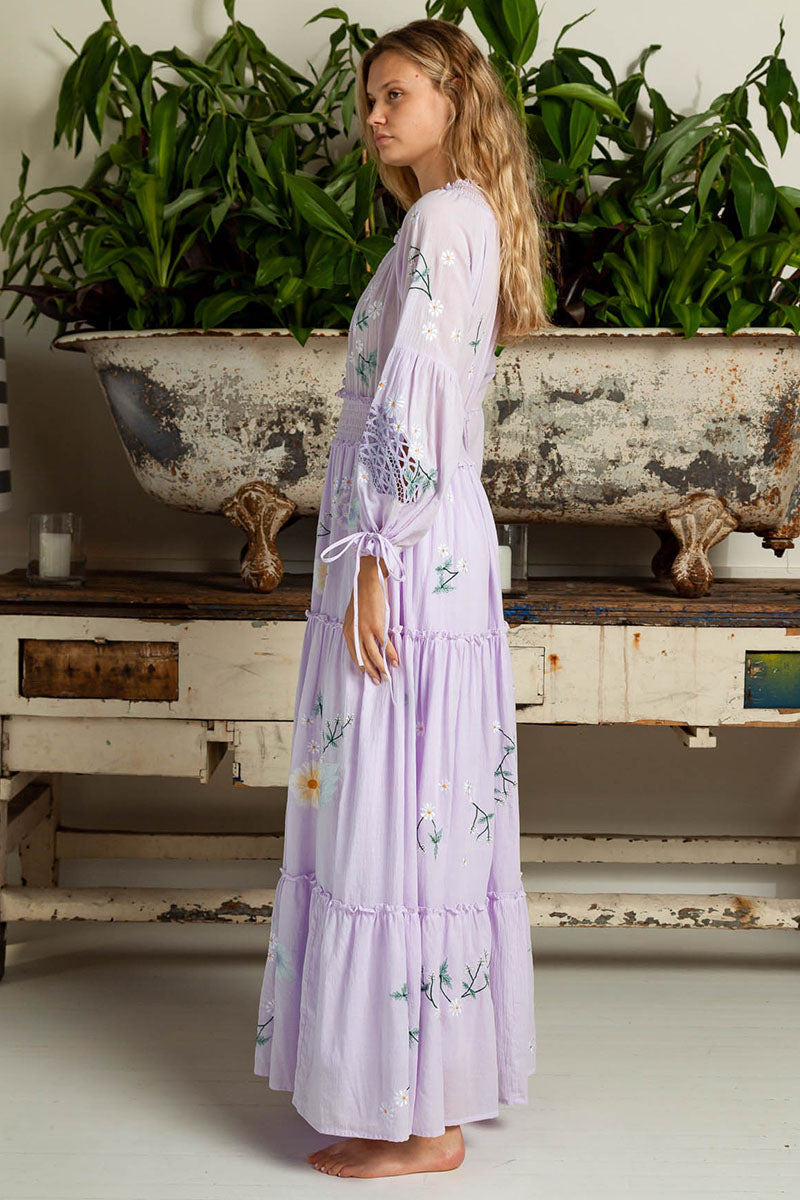 The Smocked Ruffle V-Neck Long Sleeve Tiered A-Line Dress