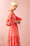 The Smocked Ruffle V-Neck Long Sleeve Tiered A-Line Dress