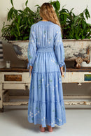 The Smocked Ruffle V-Neck Long Sleeve Tiered A-Line Dress