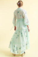 The Smocked Ruffle V-Neck Long Sleeve Tiered A-Line Dress