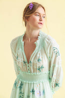 The Smocked Ruffle V-Neck Long Sleeve Tiered A-Line Dress