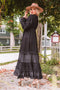 The Embroidered Fringe Ruffle Maxi Dress in Cotton
