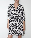 Long Sleeve Abstract Mini Print Dress