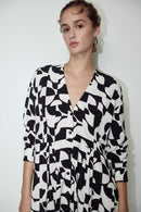 Long Sleeve Abstract Mini Print Dress