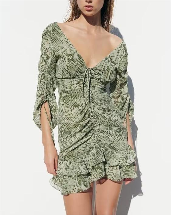 Spring Animal Print Pleated Mini Dress