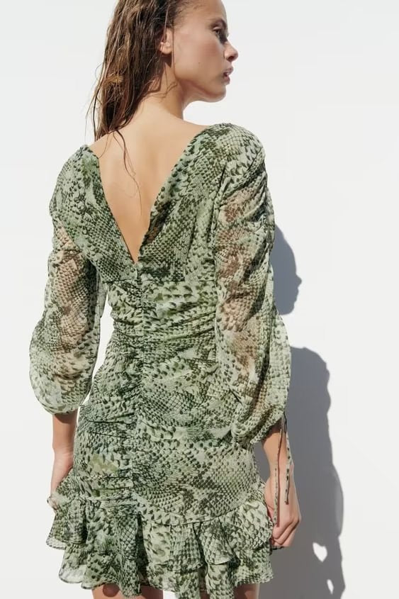 Spring Animal Print Pleated Mini Dress