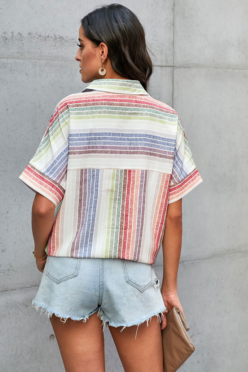 Striped Short Sleeve Button Top
