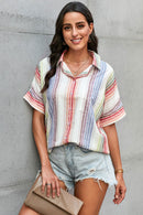Striped Short Sleeve Button Top