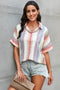 striped short sleeve button top