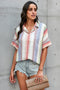 Striped Short Sleeve Button Top