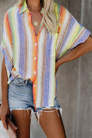 Striped Short Sleeve Button Top