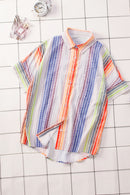 Striped Short Sleeve Button Top
