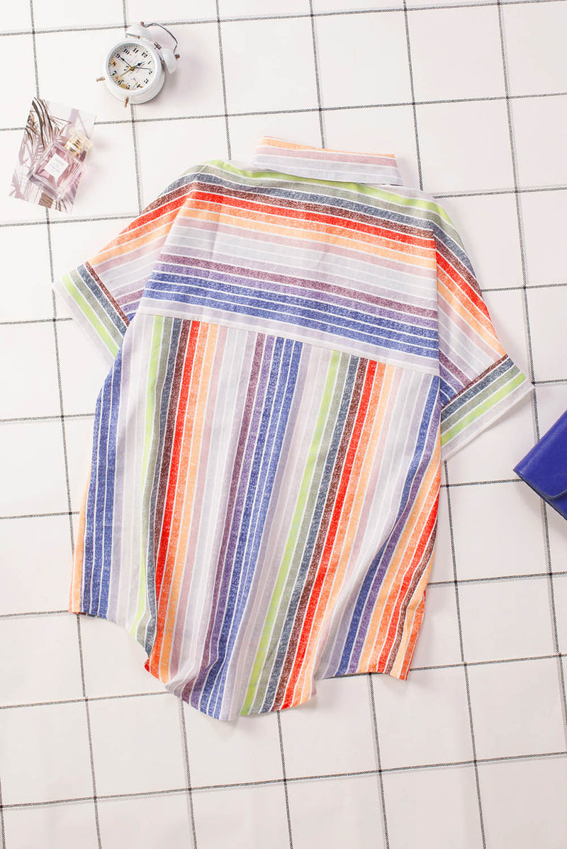 Striped Short Sleeve Button Top