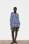 Draping Printed Waist Controlled Long Sleeve Mini Dress