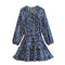 Draping Printed Waist Controlled Long Sleeve Mini Dress