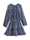 Draping Printed Waist Controlled Long Sleeve Mini Dress