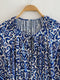 Draping Printed Waist Controlled Long Sleeve Mini Dress