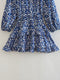 Draping Printed Waist Controlled Long Sleeve Mini Dress