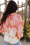 Red Tie Dye Print Lace up Buttoned Henley Top