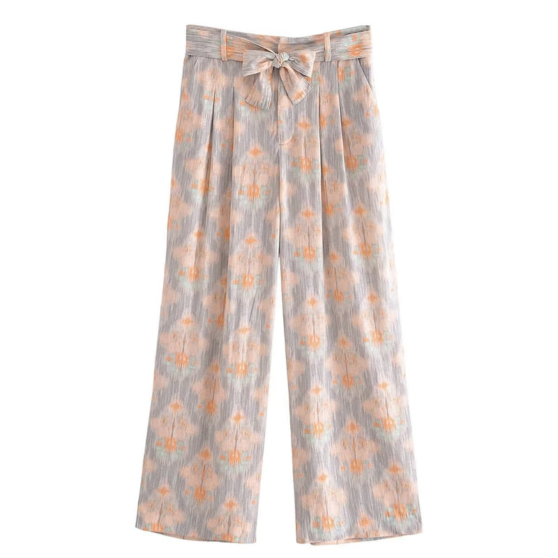 Trendy Loose Printed Vertical Wide Leg Trousers