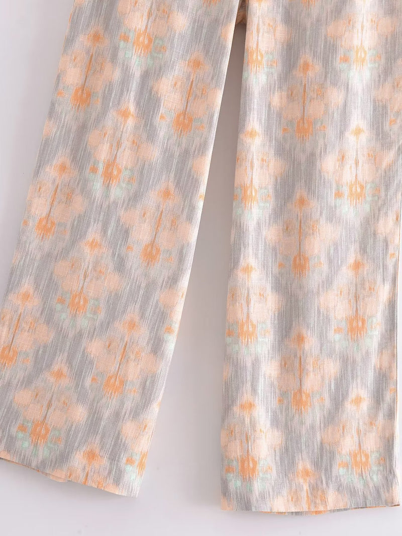 Trendy Loose Printed Vertical Wide Leg Trousers