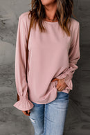 Solid Color Long Sleeved Round Neck Pullover Top