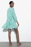 V neck Loose Casual A-Line Printed Mini Dress