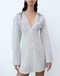 Fitted Waist Collar Striped Mini Dress