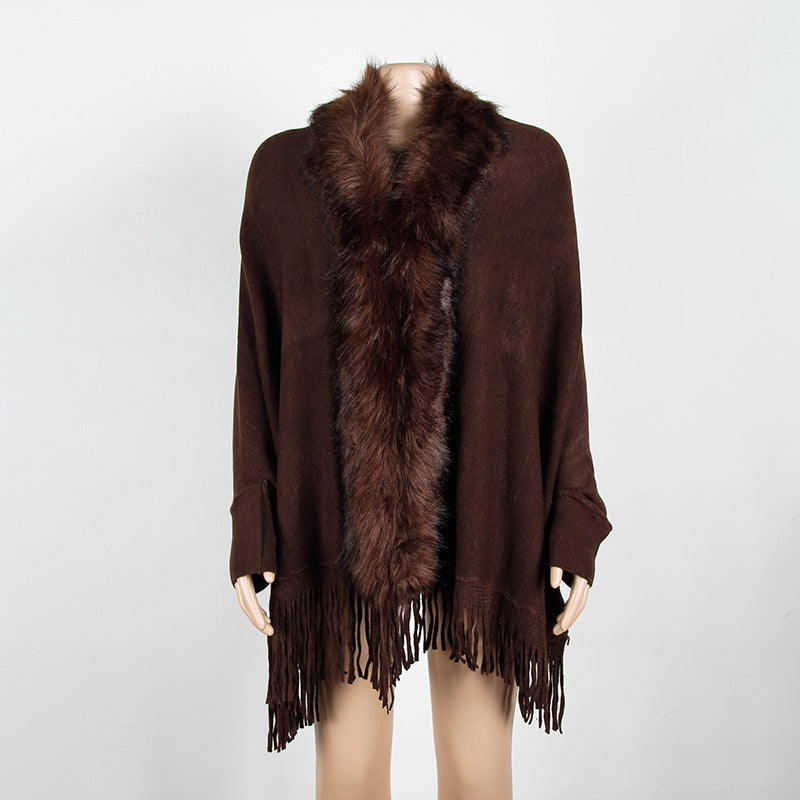 fur collar cape cardigan