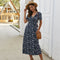 Short Sleeve Ruffled V-Neck Slimming Waist-Tight Chiffon Dress