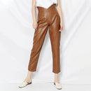 High Waist Solid Color Straight Leather Pants