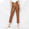 High Waist Solid Color Straight Leather Pants