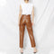 High Waist Solid Color Straight Leather Pants