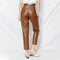 High Waist Solid Color Straight Leather Pants