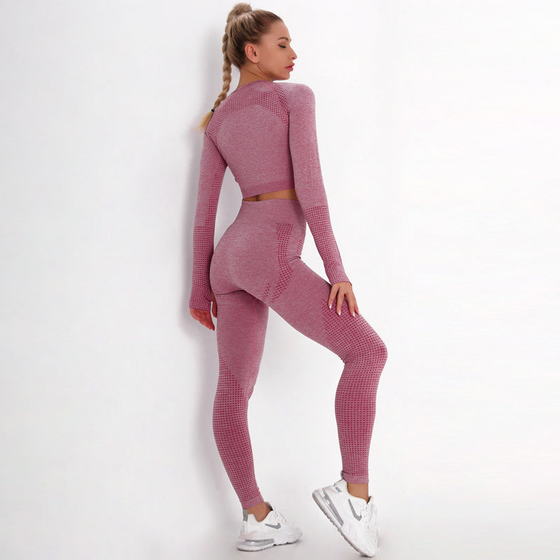 Dinazah Women Dot Jacquard Knitted Yoga Suit