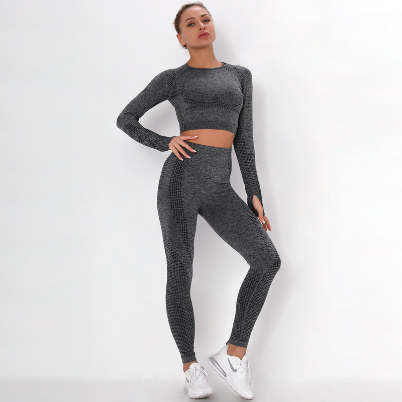 Dinazah Women Dot Jacquard Knitted Yoga Suit