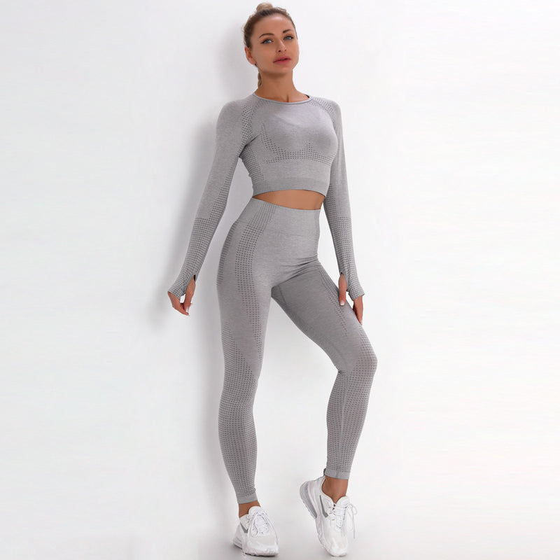 Dinazah Women Dot Jacquard Knitted Yoga Suit