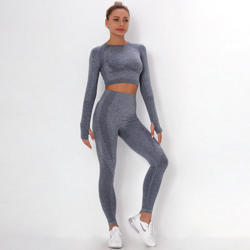 Dinazah Women Dot Jacquard Knitted Yoga Suit