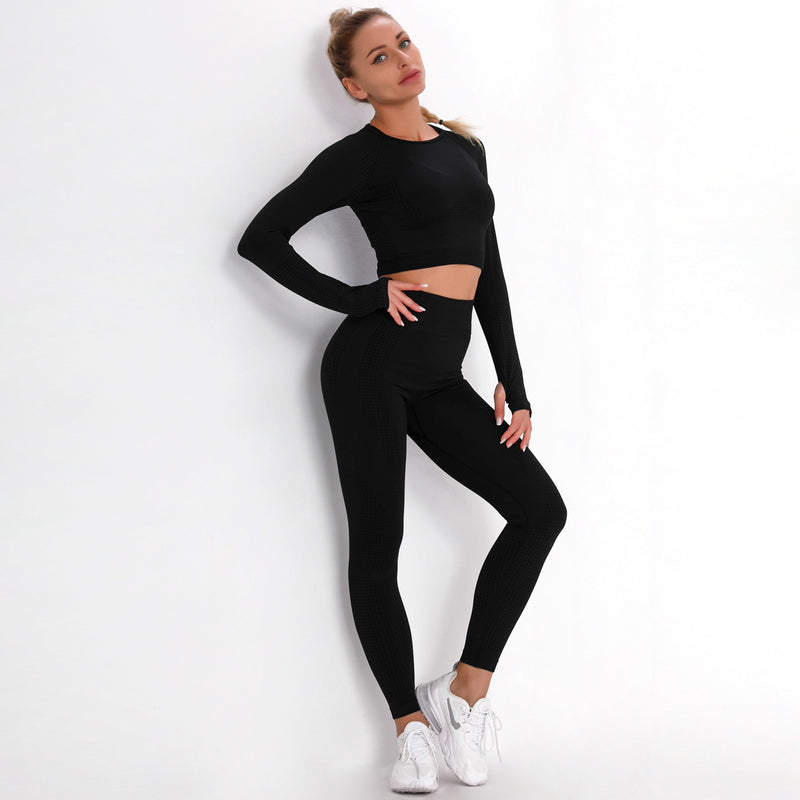 Dinazah Women Dot Jacquard Knitted Yoga Suit