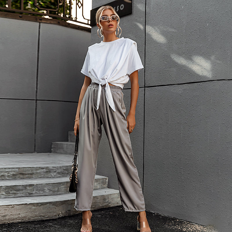 Wide leg solid chiffon pants