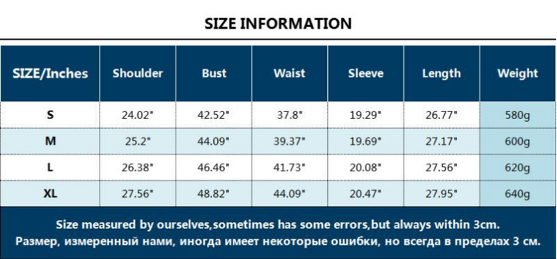 size chart for woolen coat