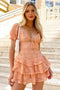 New Fashion Fresh round Neck Puff Sleeve Lace Lace-up A- line Dress for Women Eyelet Embroidery
