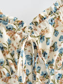 Suspender Printed Ruffled Tied Backless Mini Dress