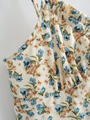 Suspender Printed Ruffled Tied Backless Mini Dress