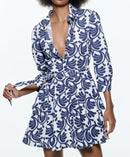 Printed Blue Mini sleeve Dress