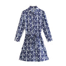 Printed Blue Mini sleeve Dress