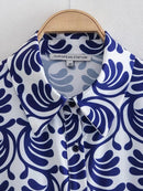 Printed Blue Mini sleeve Dress