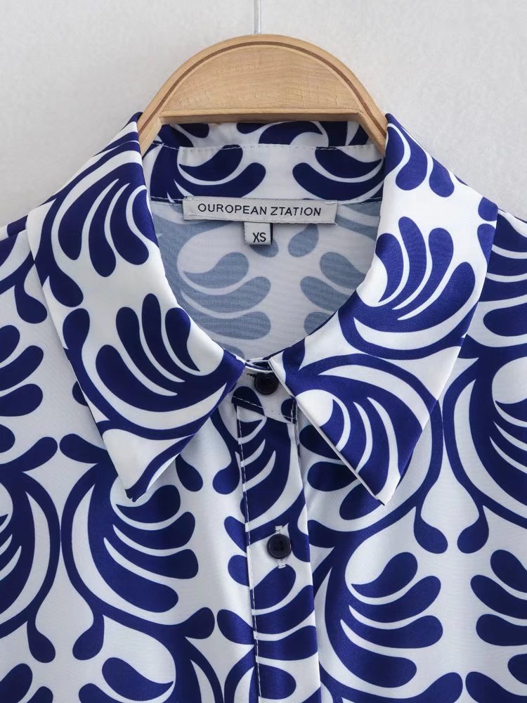 Printed Blue Mini sleeve Dress
